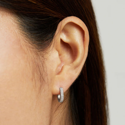 Petite Pave Huggie Earrings in Silver