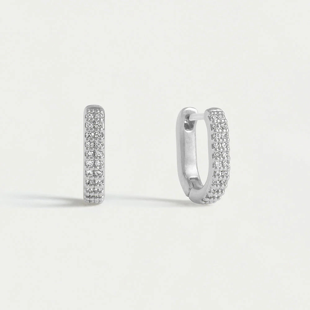 Petite Pave Huggie Earrings in Silver