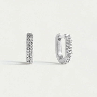 Petite Pave Huggie Earrings in Silver